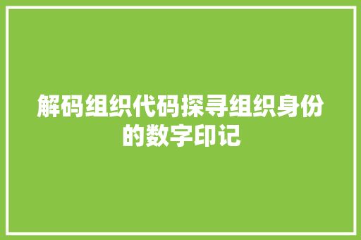 解码组织代码探寻组织身份的数字印记