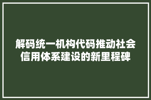 解码统一机构代码推动社会信用体系建设的新里程碑