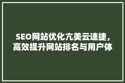 SEO网站优化亢美云速捷，高效提升网站排名与用户体验