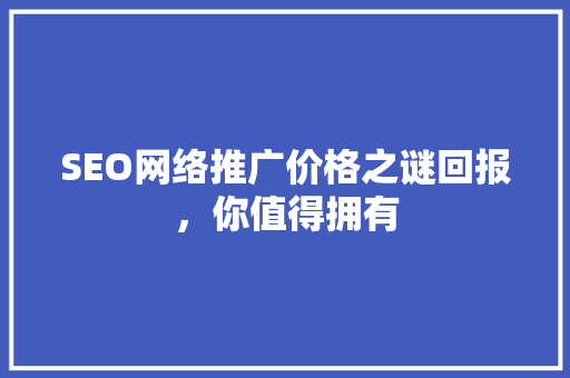 SEO网络推广价格之谜回报，你值得拥有
