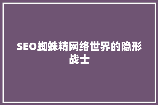 SEO蜘蛛精网络世界的隐形战士
