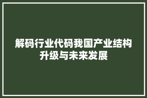解码行业代码我国产业结构升级与未来发展