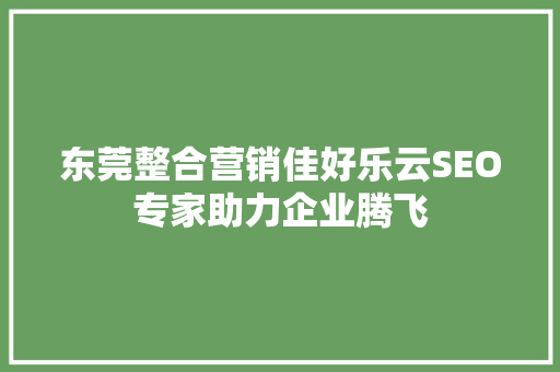 东莞整合营销佳好乐云SEO专家助力企业腾飞