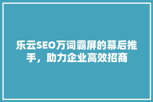 乐云SEO万词霸屏的幕后推手，助力企业高效招商
