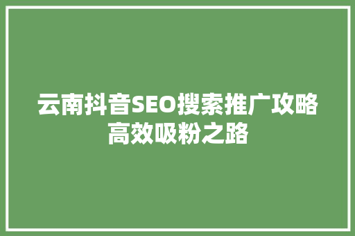 云南抖音SEO搜索推广攻略高效吸粉之路
