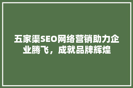 五家渠SEO网络营销助力企业腾飞，成就品牌辉煌