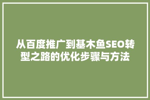 从百度推广到基木鱼SEO转型之路的优化步骤与方法