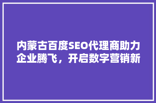 内蒙古百度SEO代理商助力企业腾飞，开启数字营销新时代