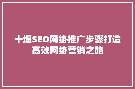 十堰SEO网络推广步骤打造高效网络营销之路