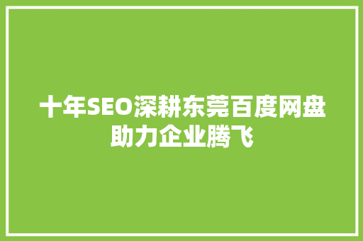 十年SEO深耕东莞百度网盘助力企业腾飞