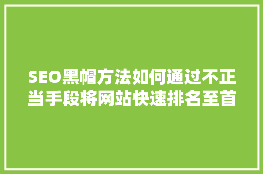 SEO黑帽方法如何通过不正当手段将网站快速排名至首页