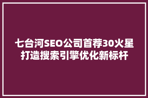 七台河SEO公司首荐30火星打造搜索引擎优化新标杆