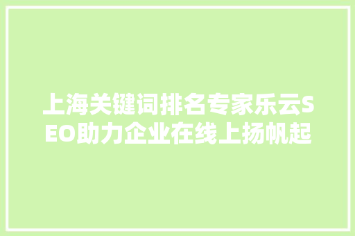 上海关键词排名专家乐云SEO助力企业在线上扬帆起航
