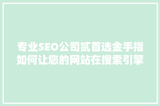 专业SEO公司贰首选金手指如何让您的网站在搜索引擎中脱颖而出