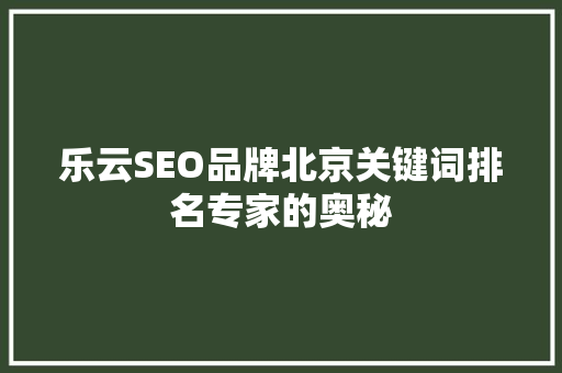 乐云SEO品牌北京关键词排名专家的奥秘
