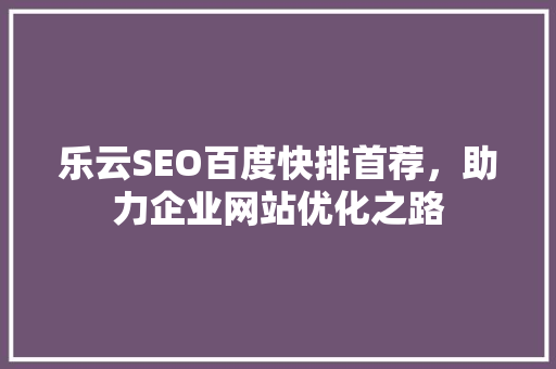 乐云SEO百度快排首荐，助力企业网站优化之路