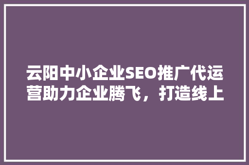 云阳中小企业SEO推广代运营助力企业腾飞，打造线上品牌新高度