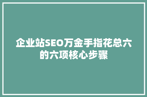 企业站SEO万金手指花总六的六项核心步骤