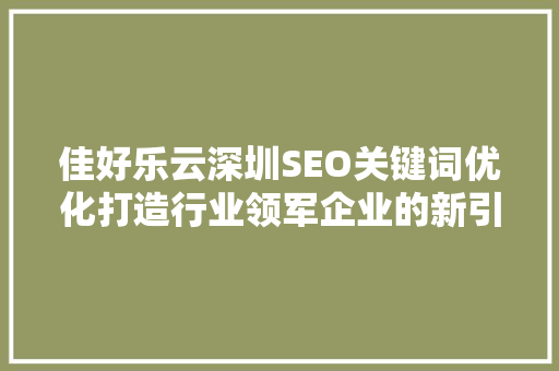 佳好乐云深圳SEO关键词优化打造行业领军企业的新引擎