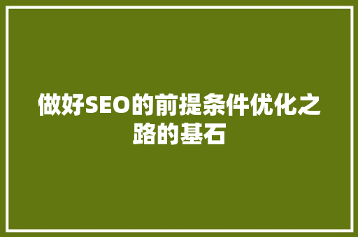 做好SEO的前提条件优化之路的基石