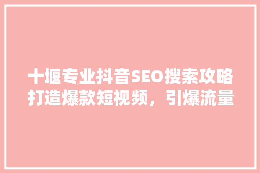 十堰专业抖音SEO搜索攻略打造爆款短视频，引爆流量