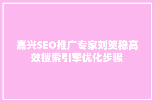 嘉兴SEO推广专家刘贺稳高效搜索引擎优化步骤