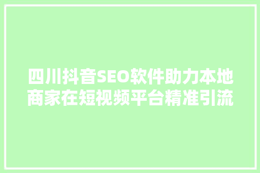 四川抖音SEO软件助力本地商家在短视频平台精准引流