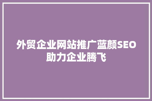 外贸企业网站推广蓝颜SEO助力企业腾飞
