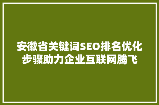 安徽省关键词SEO排名优化步骤助力企业互联网腾飞