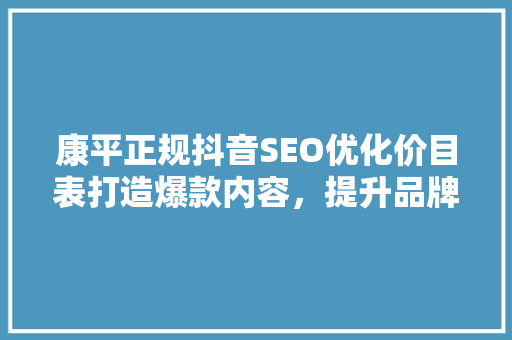 康平正规抖音SEO优化价目表打造爆款内容，提升品牌影响力