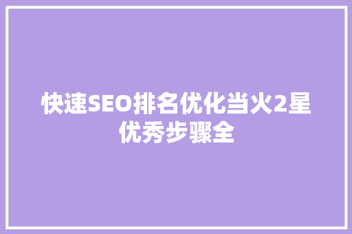 快速SEO排名优化当火2星优秀步骤全