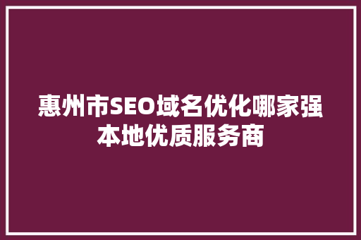 惠州市SEO域名优化哪家强本地优质服务商