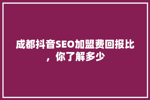 成都抖音SEO加盟费回报比，你了解多少