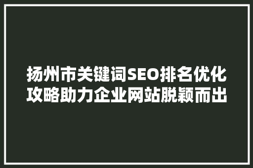 扬州市关键词SEO排名优化攻略助力企业网站脱颖而出