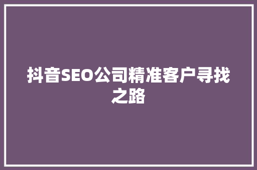 抖音SEO公司精准客户寻找之路