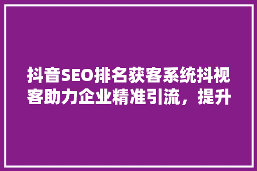 抖音SEO排名获客系统抖视客助力企业精准引流，提升品牌影响力