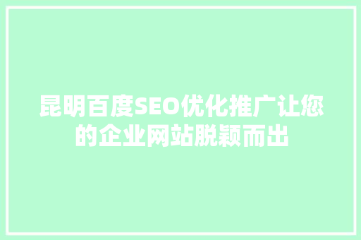 昆明百度SEO优化推广让您的企业网站脱颖而出