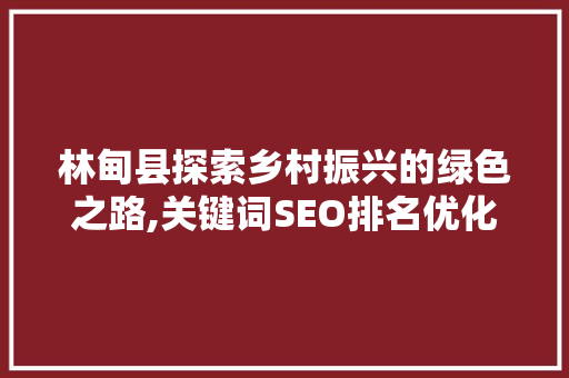 林甸县探索乡村振兴的绿色之路,关键词SEO排名优化步骤