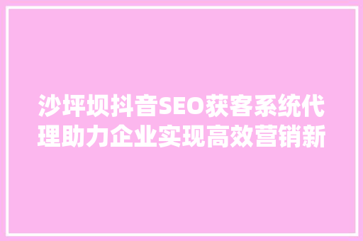 沙坪坝抖音SEO获客系统代理助力企业实现高效营销新突破