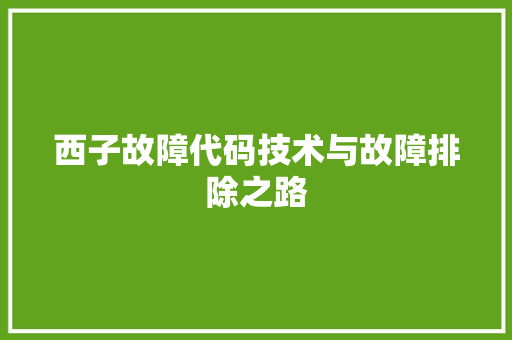 西子故障代码技术与故障排除之路