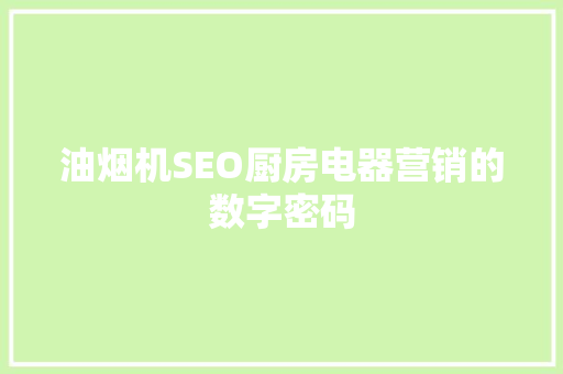 油烟机SEO厨房电器营销的数字密码