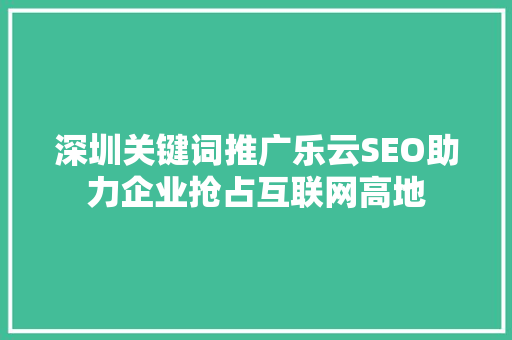 深圳关键词推广乐云SEO助力企业抢占互联网高地