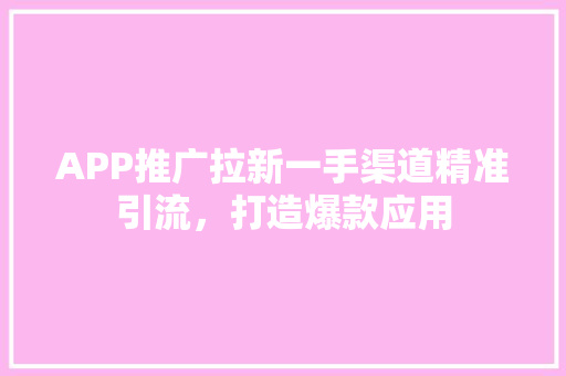 APP推广拉新一手渠道精准引流，打造爆款应用