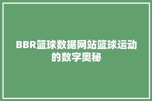 BBR篮球数据网站篮球运动的数字奥秘