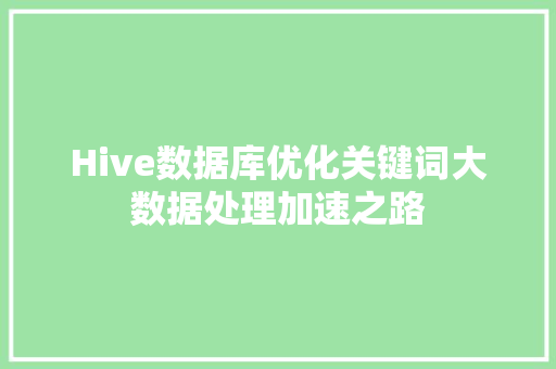 Hive数据库优化关键词大数据处理加速之路
