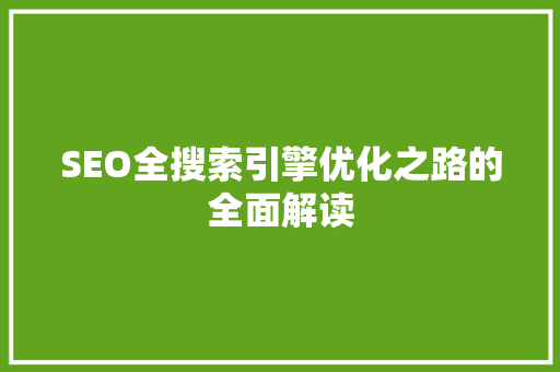 SEO全搜索引擎优化之路的全面解读