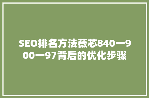 SEO排名方法薇芯840一900一97背后的优化步骤
