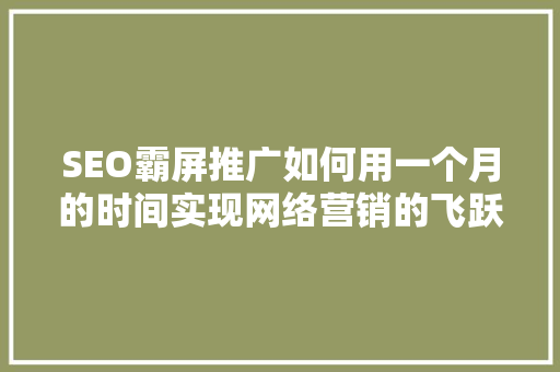 SEO霸屏推广如何用一个月的时间实现网络营销的飞跃