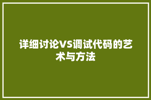详细讨论VS调试代码的艺术与方法