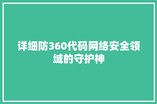 详细防360代码网络安全领域的守护神